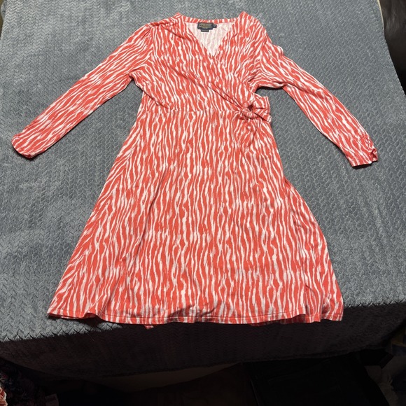 Pendleton Dresses & Skirts - Pendelton Woman's L Petite Breezeway Faux Wrap Dress Soft Stretch‎ Orange White